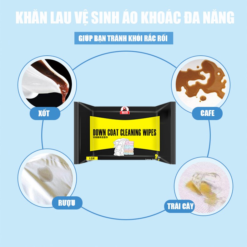 Khăn lau vệ sinh áo khoác đa năng DOWN COAT CLEANING WIPES 12 khăn