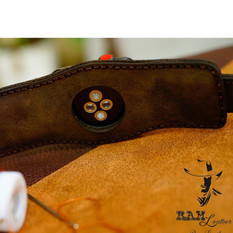 Dây Apple Watch , iWatch , iphone Watch da bò nâu đất kèm tấm đệm chống mồ hôi RAM Leather Bundstrap b2 kiểu quân đội