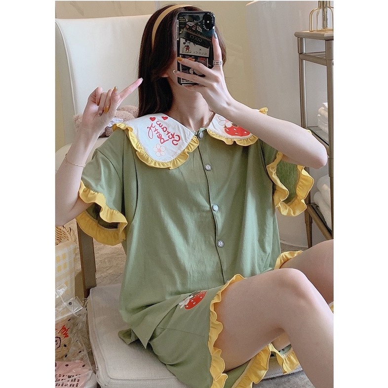 Bộ bầu - bộ sau sinh - chất liệu cotton - kiểu mới thời trang ( lá sen in quả Dâu ĐÙI )