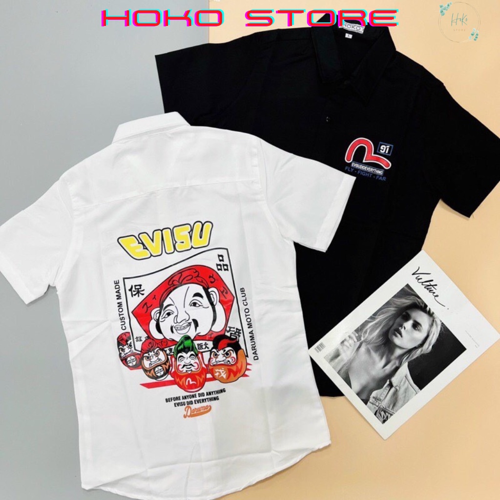 Áo Sơ Mi Nam Tay ngắn HOKO018, áosơmi Hàn Quốc Thoáng Mát, Kiểu Dáng Trẻ Trung ,hình in sắc nét,evisu mẫu mới-ảnh thật