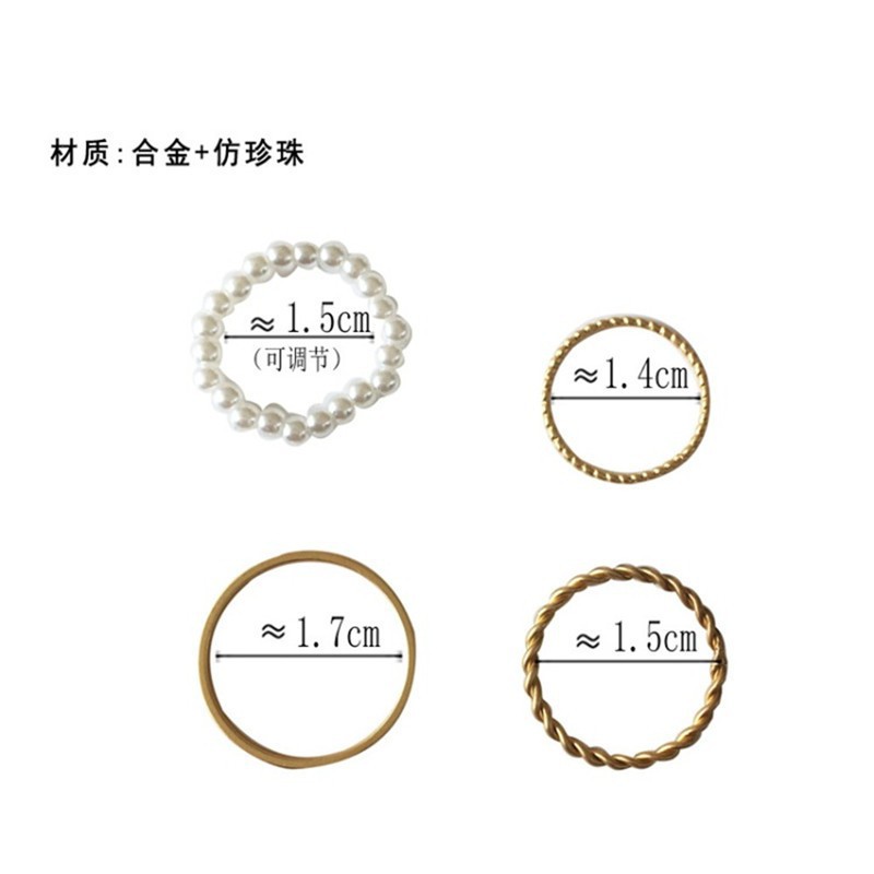 Bộ 4 nhẫn đính hạt bản nhỏ Novset