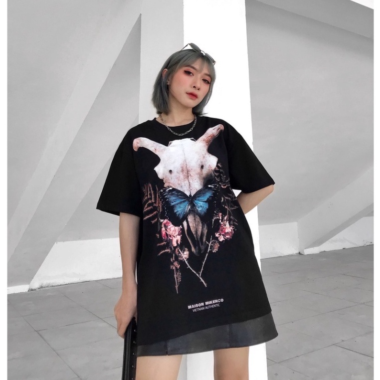 Áo thun tay lỡ MIKENCO Đầu Trâu unisex nam nữ from rộng oversize chất liệu cotton