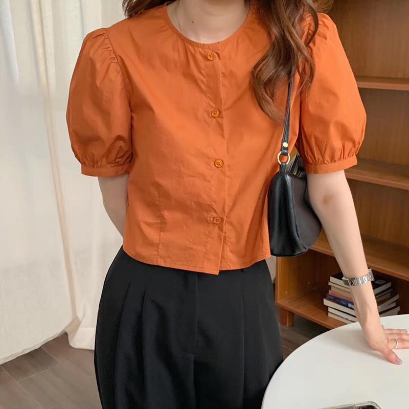 Áo Croptop Tay Ngắn Phong Cách retro Pháp Cho Nữ