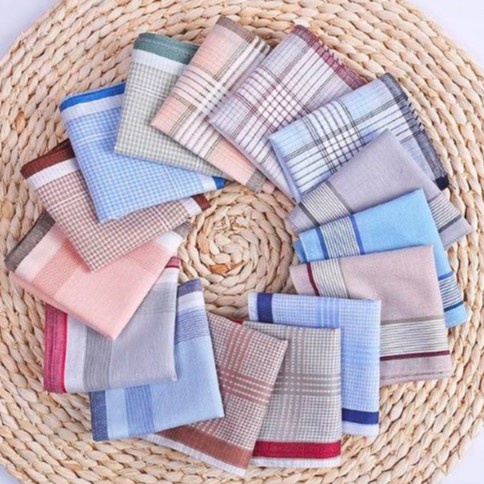 Bộ 5 Khăn Tay Cotton Vuông Kẻ Sọc Cá Tính Cho Nam