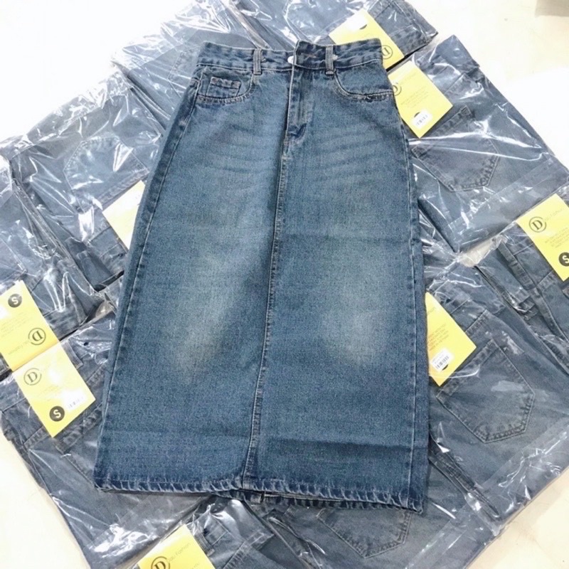 Chân váy bò denim xanh đậm xẻ sau siêu hot #919