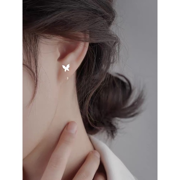 Khuyên tai bạc nữ cánh bướm dạng vòng xỏ, bông tai bạc DUYSON SILVER
