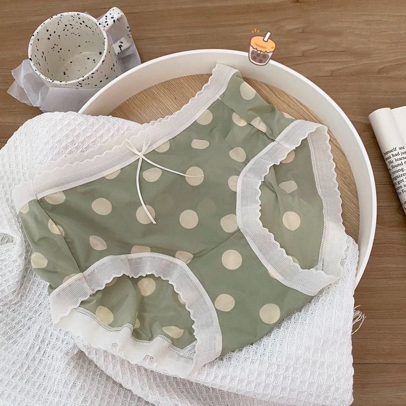 Quần Lót Su Lụa Cao Cấp Họa Tiết Chấm Bi Viền Ren, Mềm Mịn