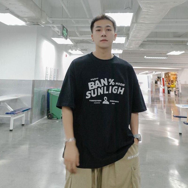 Áo thun unisex tay lỡ nam nữ phông form rộng BANSUNLIGHT teen cổ tròn oversize cotton giá rẻ màu đen trắng tee pull