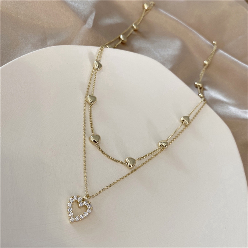 vòng cổ Hợp Kim Nhiều Lớp Mặt Hình Trái Tim Đính Đá Xinh Xắn Cho Nữ