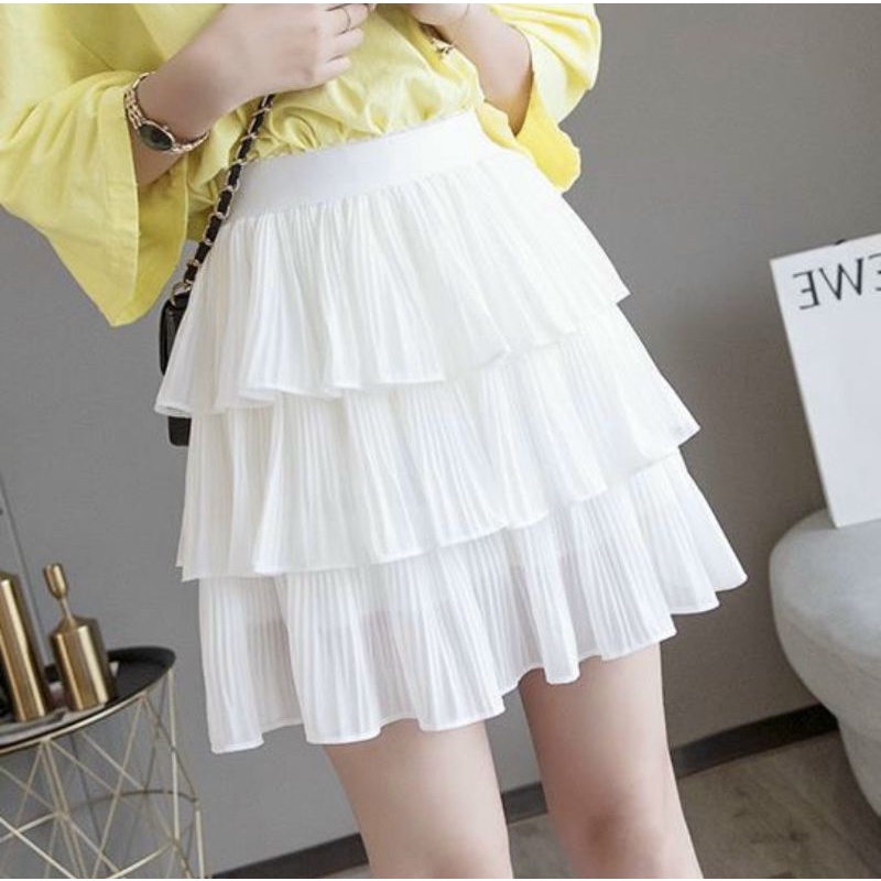 Chân váy 3 tầng dập ly lưng thun