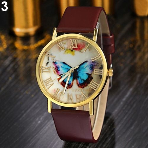 Đồng hồ dây giả da họa tiết hình bướm cổ điển cho nữ