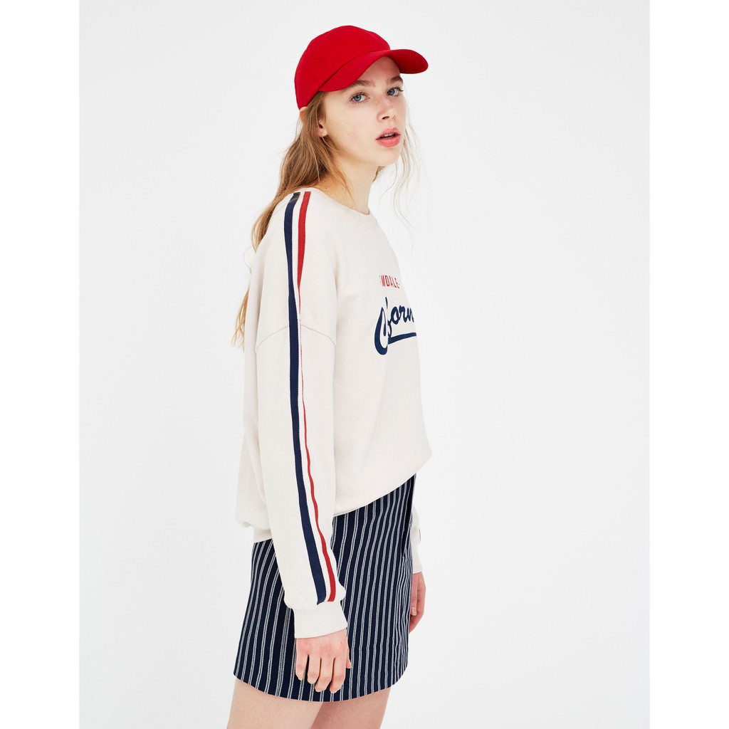 Hoodie slogan sọc tay