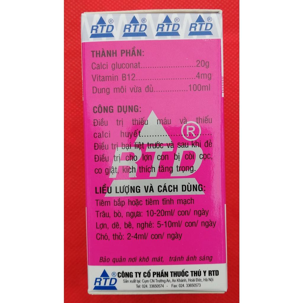 1 lọ RTD-CALCI-B12 100ml Dùng cho trâi, bò, lợn, gia cầm, chó, mèo