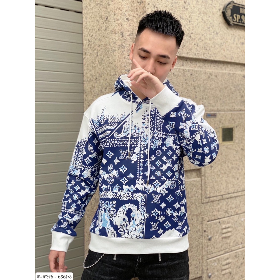 Áo Hoodie Nam Lv Dập Vân Phối Họa Tiết Màu Loang - Áo Nỉ Hoodie Unisex Nam Nữ Lv Cao Cấp DT STORE MENWEAR