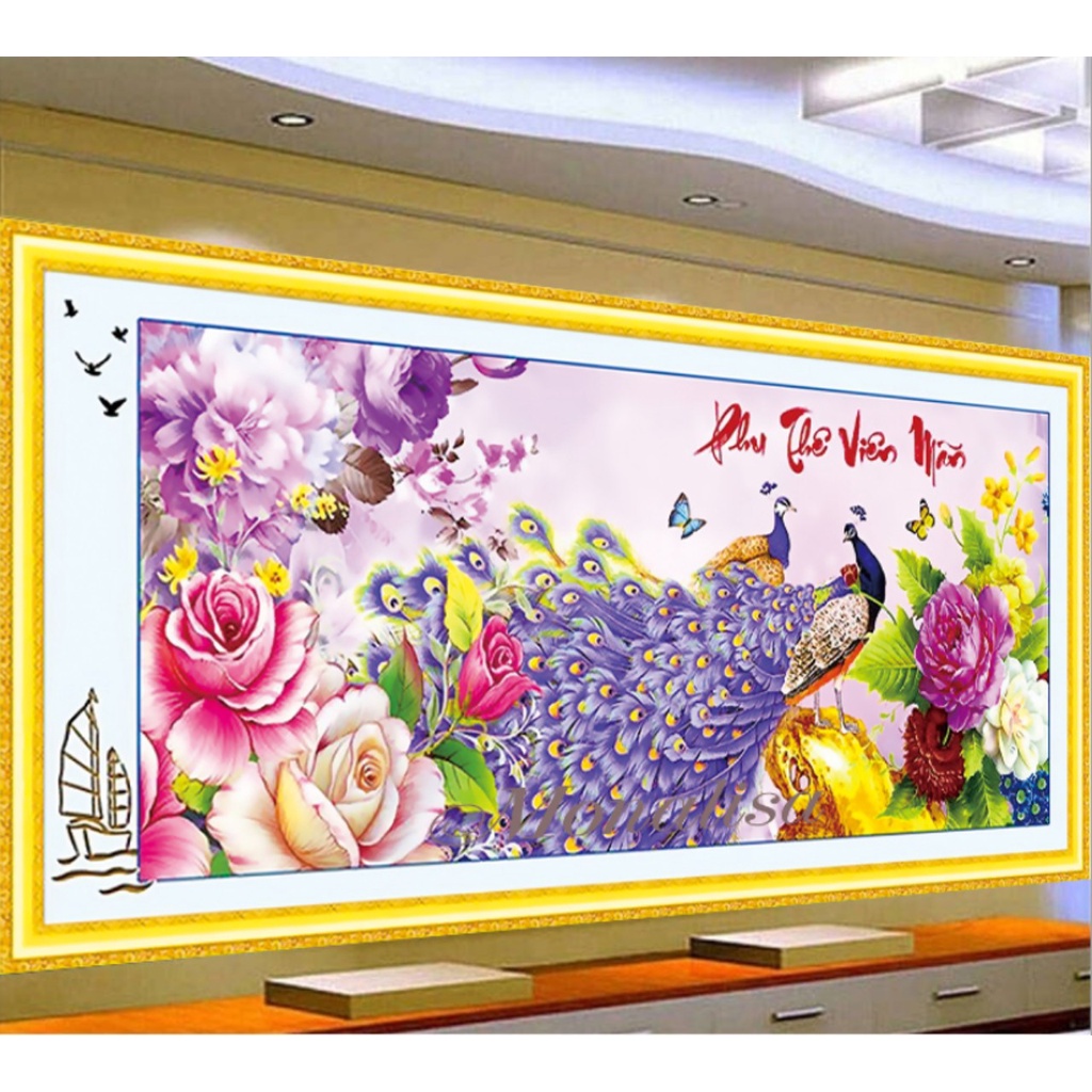 Tranh đá phu thê viên mãn, chim công VS046 120x60cm, VS047 150X70CM