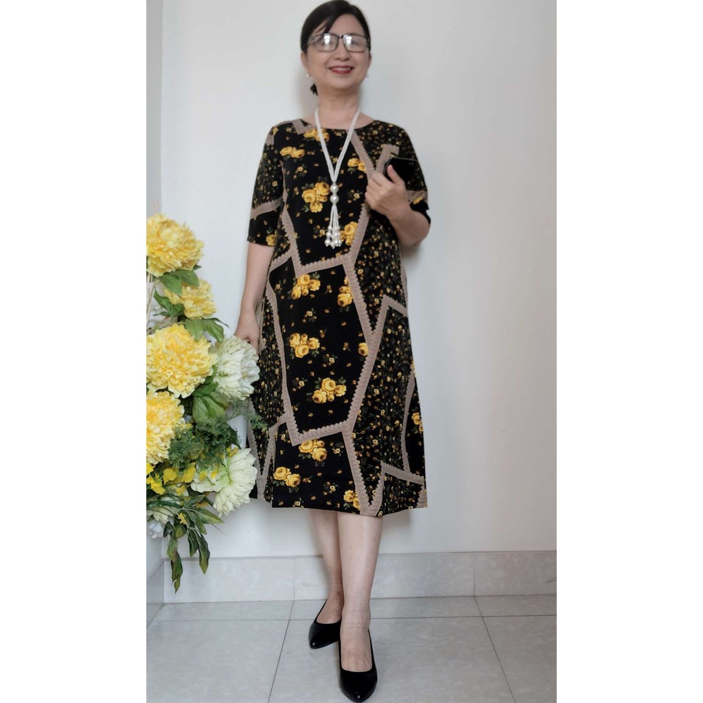 Váy Đầm Trung Niên - Form A Giấu Bụng - Lụa Lạnh Không Nhăn- Size Từ 50kg - 90kg | BigBuy360 - bigbuy360.vn