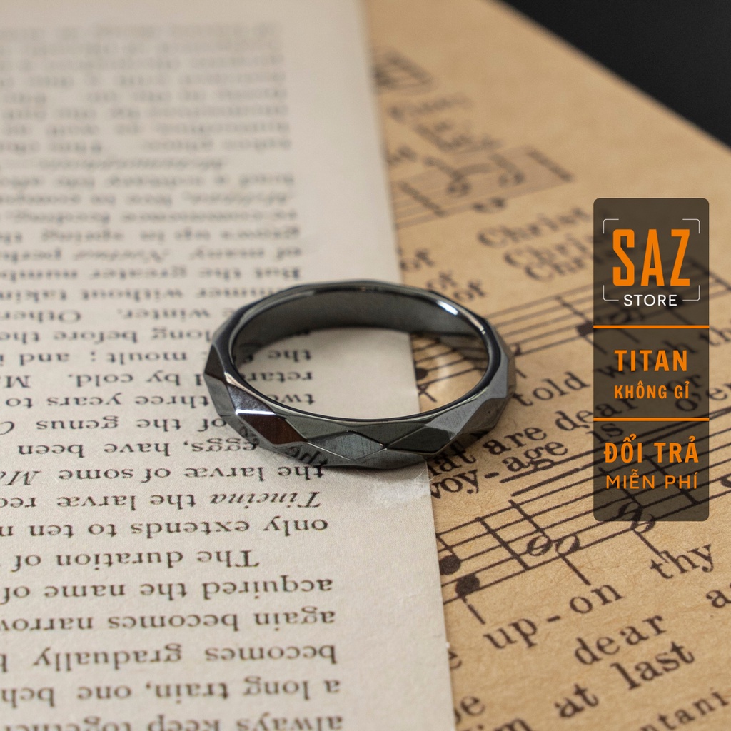 Nhẫn nam nữ màu bạc tròn 4T SAZ thời trang nam nữ unisex chất liệu Đá đẹp đơn giản không gỉ - Nhẫn 4T