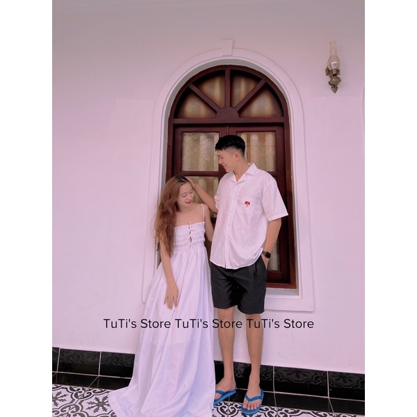 Bộ đồ đôi TUTI SET ( đầm nữ+ áo nam) màu trắng đi biển dành cho các cặp đôi