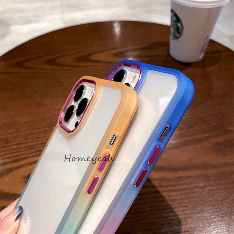 Ốp Điện Thoại Cứng Trong Suốt Chống Sốc Màu Gradient Viền Kim Loại Cho iPhone 13 12 11 Pro Max ip11 ip13