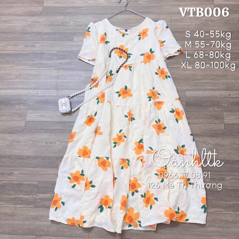 ( 40-95kg)Đầm maxi midi dáng dài - Váy bầu hoa cam dáng 3 tầng có sẵn tại shop Oanhltk