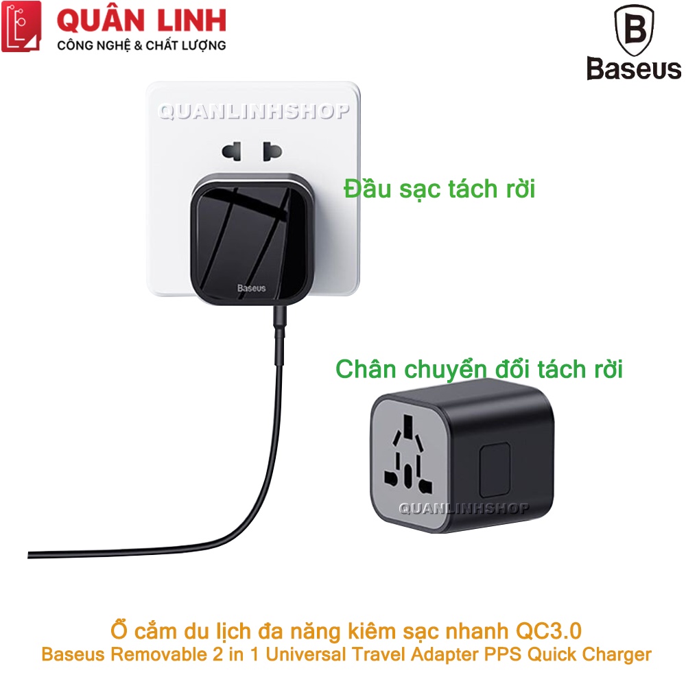 Bộ sạc nhanh du lịch đa năng Baseus Removable 2 in 1 Universal Travel Adapter PPS Quick Charger