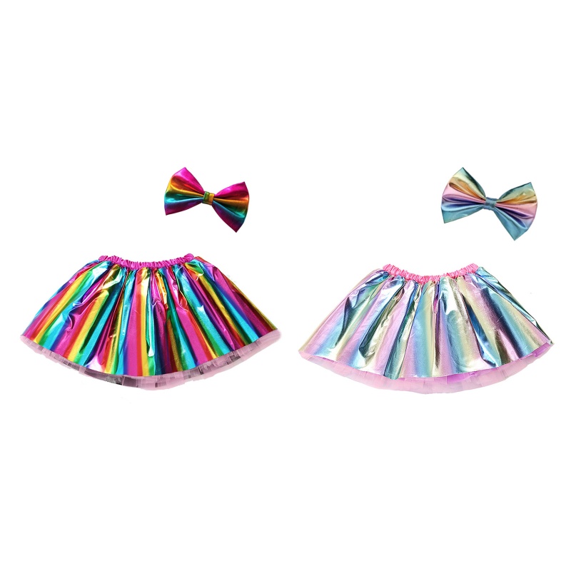 Chân Váy Xòe Tutu Nhiều Lớp Màu Cầu Vồng Lấp Lánh Cho Bé Gái