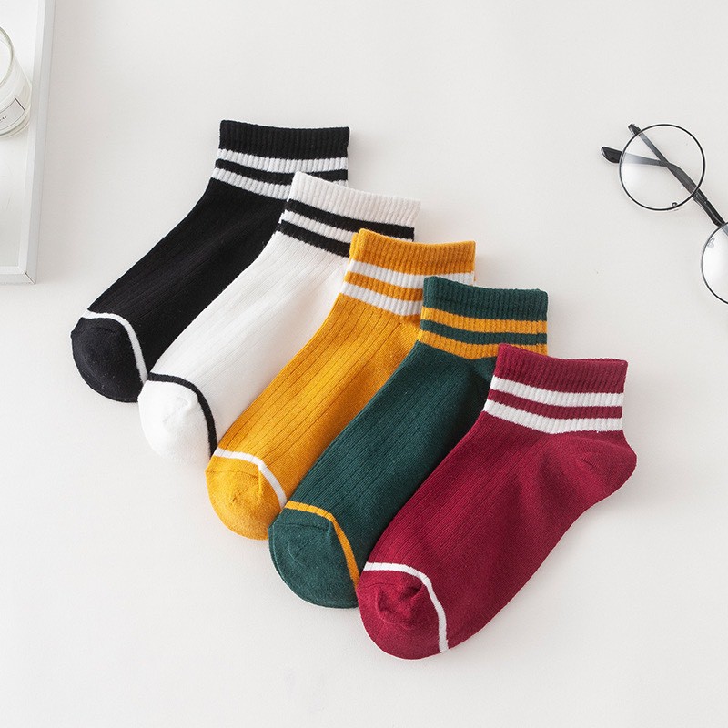 Vớ Tất Cổ Ngắn Hai Sọc 5 Màu Cotton kháng khuẩn, hàng loại 1 bao đổi trả dành cho cả nam và nữ MRSOCKS - VN016
