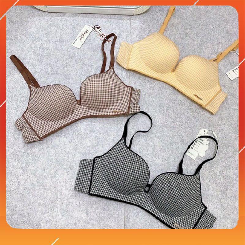 Áo lót nữ không gọng đệm mỏng nâng ngực kẻ caro, chip A7361