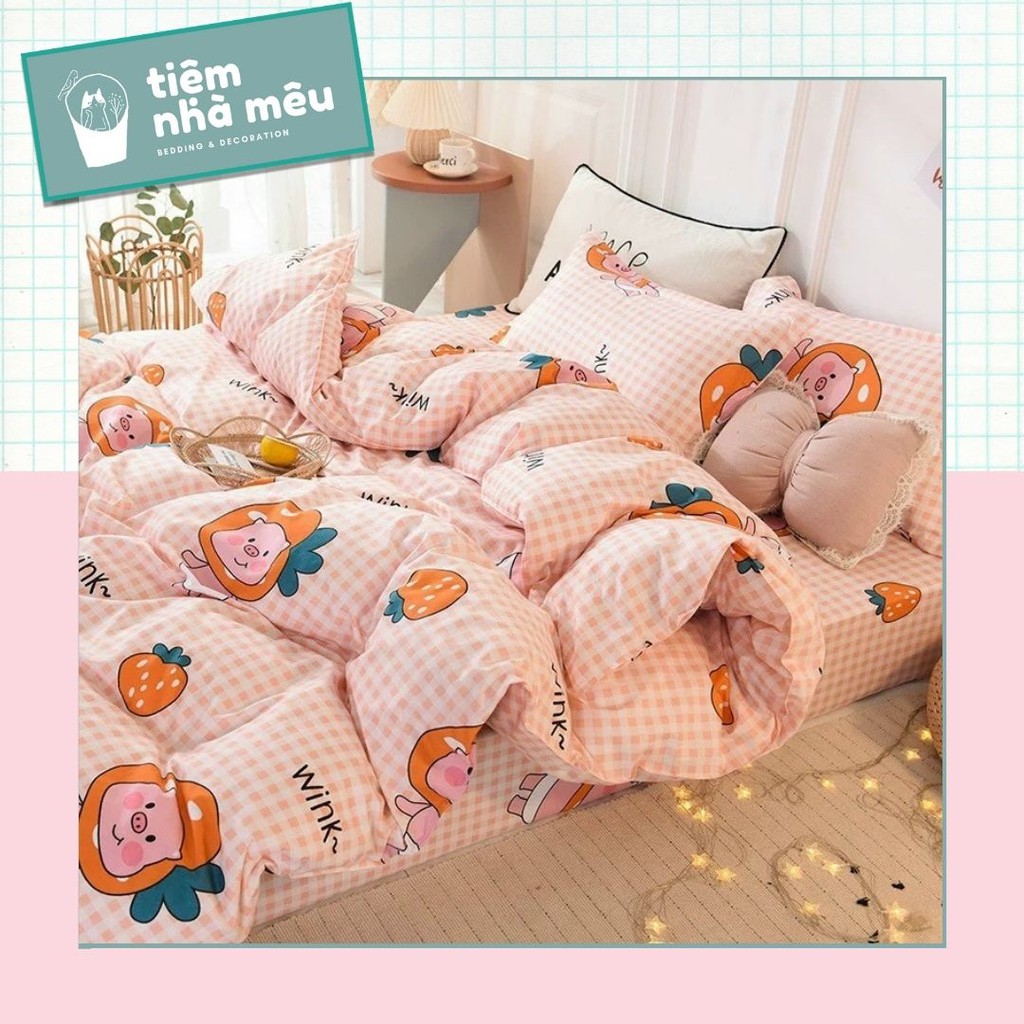 Bộ Chăn Ga Gối Cotton 3D✨ m6/m8/2m-Tiệm Nhà Mêu✨Set 4 Món Poly Siêu Đáng Yêu Bedding - Decor Hàn Quốc ( V0L1 )