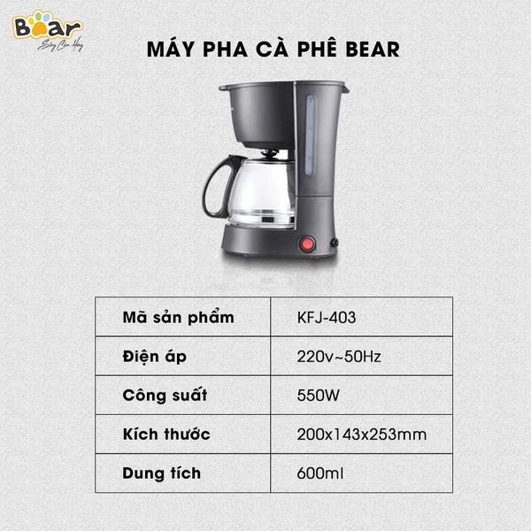 Máy pha trà và cà phê chính hãng Bear CF-B06V2 (KFJ-403) nhỏ gọn tiện lợi, dung tích 600ml bảo hành 18 tháng-Bản quốc tế