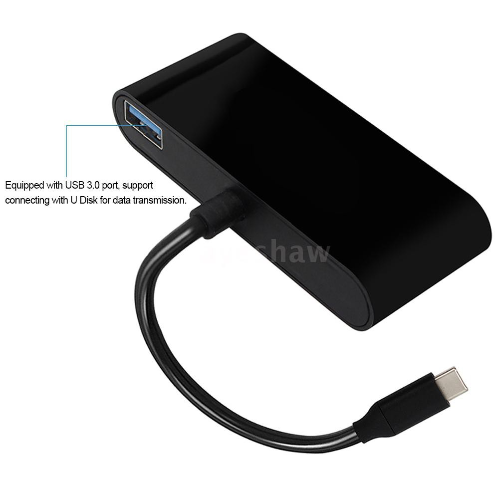 Ayeshaw USB-C Type-C to HD VGA 3.5mm Audio 3 in 1 Converter Adapter with USB 3.0 HUB