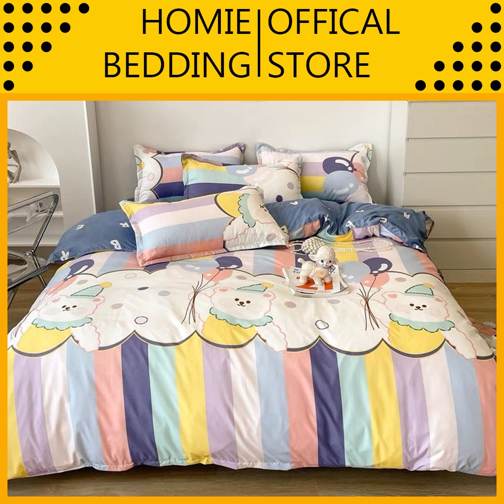 Bộ chăn ga gối cotton poly - chăn ga Hàn Quốc đủ size bo chun