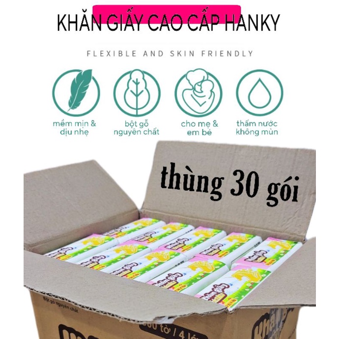 Thùng 30 Gói Giấy Ăn Ngựa Vàng Hanky 4 Lớp Siêu Dai Cao Cấp