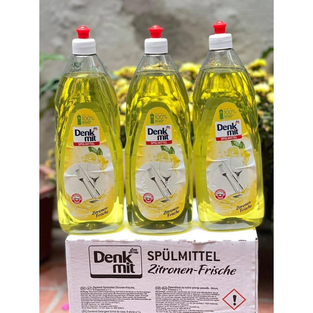 Nước rửa bát Denkmit hương chanh 1L sạch bóng thơm ngát [hàng Đức chính hãng]