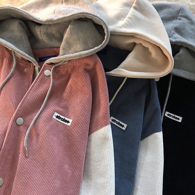 ÁO BOMBER NHUNG PHỐI MŨ NỈ THÊU GẤU ( AK09)