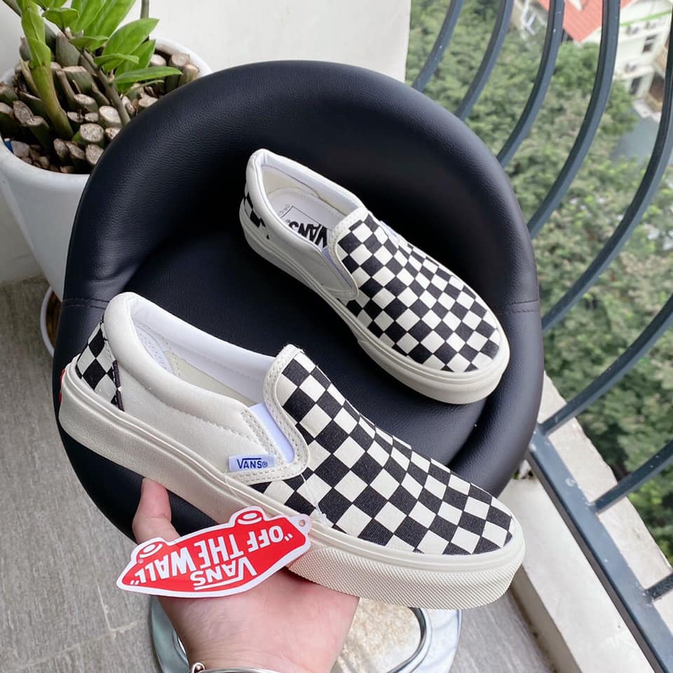 Giày vans caro kẻ đen trắng , Giày thể thao Vans Slip-On nam nữ full box bill hot nhất 2022