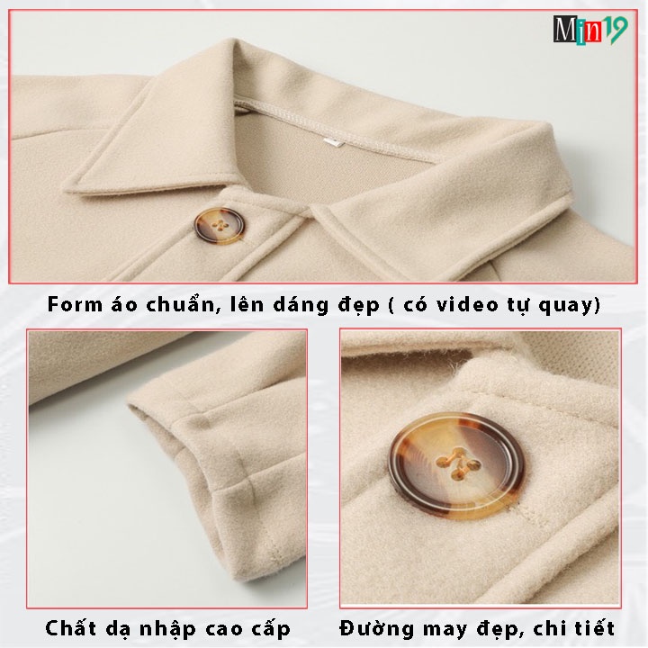 Áo dạ dáng dài MIN19 áo vest nữ blazer công sở Hàn Quốc 2 lớp form rộng bigsize túi nắp cá tính màu be sữa thời trang | BigBuy360 - bigbuy360.vn