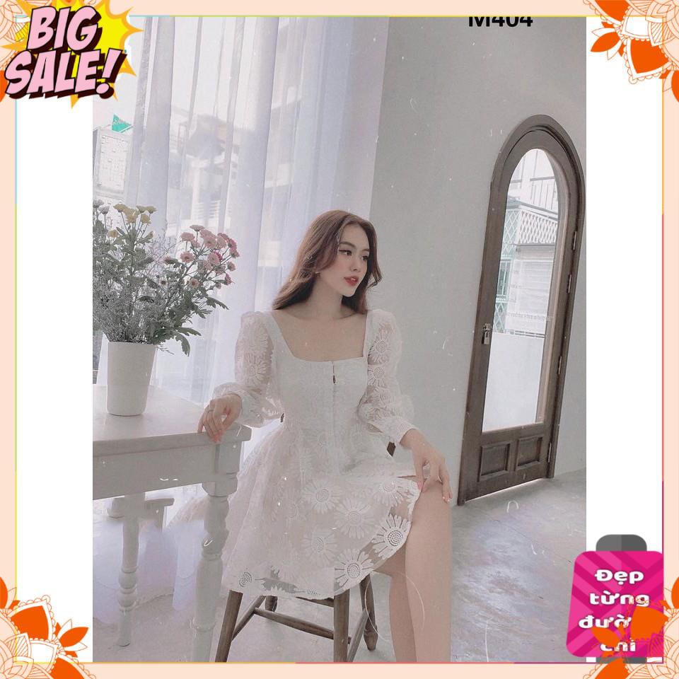 [HÀNG CAO CẤP] Đầm nữ ren hoa cúc tay dài bồng phối nút bọc sang chảnh [KÈM ẢNH THẬT] | BigBuy360 - bigbuy360.vn