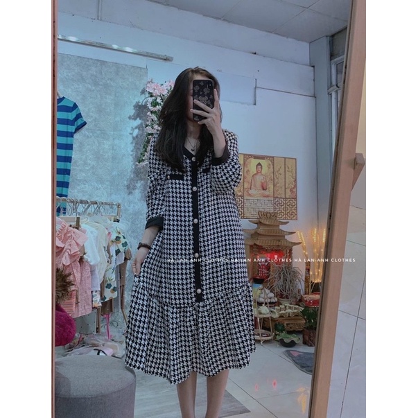 Đầm Lụa Ziczac Dáng Đuôi Cá Tay Dài Mặc Thu Đông cho Bầu