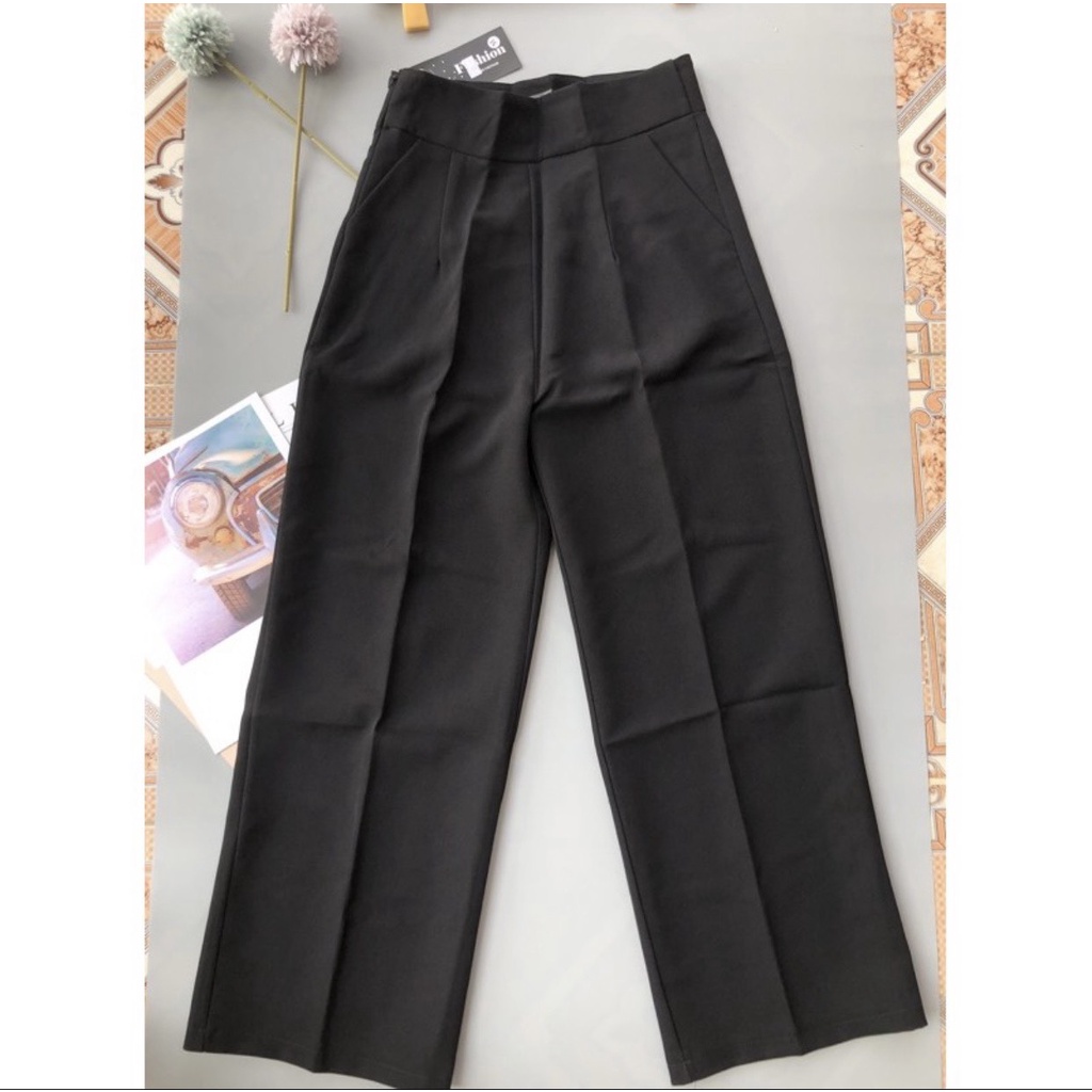 Quần ống suông nữ lưng cao, Quần tây baggy đi học khóa sườn hông nữ cạp cao