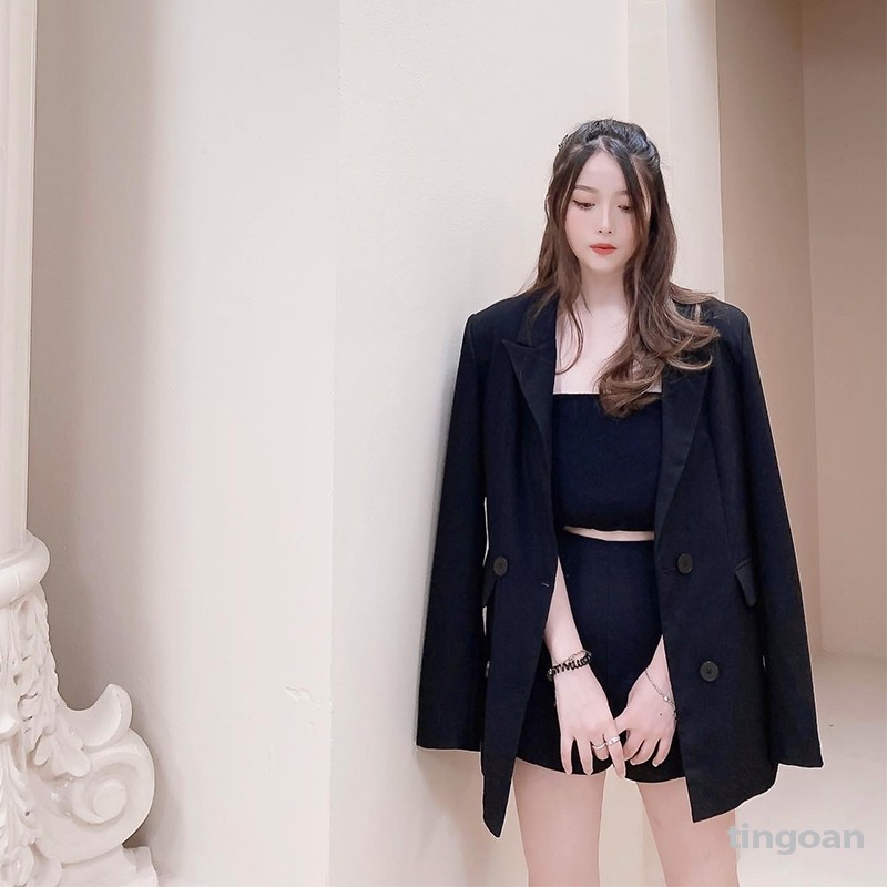 Áo blazer 4 cúc đen tingoan LOVE SPELL BLAZER/BL