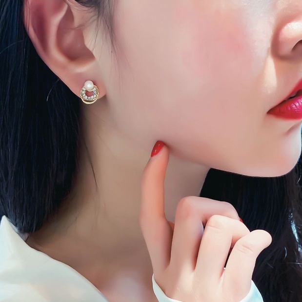 Bông tai tròn đính hạt, phụ kiện thời trang BT014 - Filibrastyle