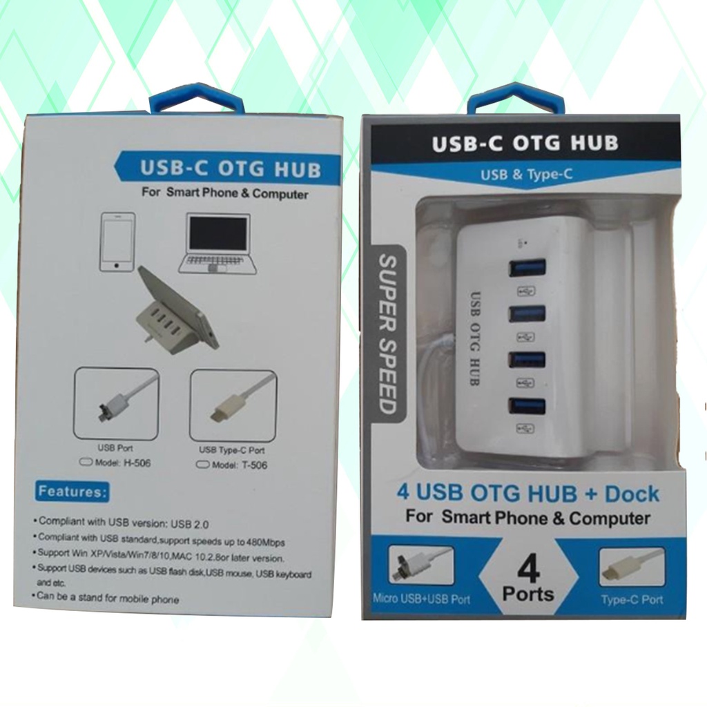 Hub USB Type-C ra 4 cổng USB kiêm giá đỡ cho Điện thoại - MẪU MỚI