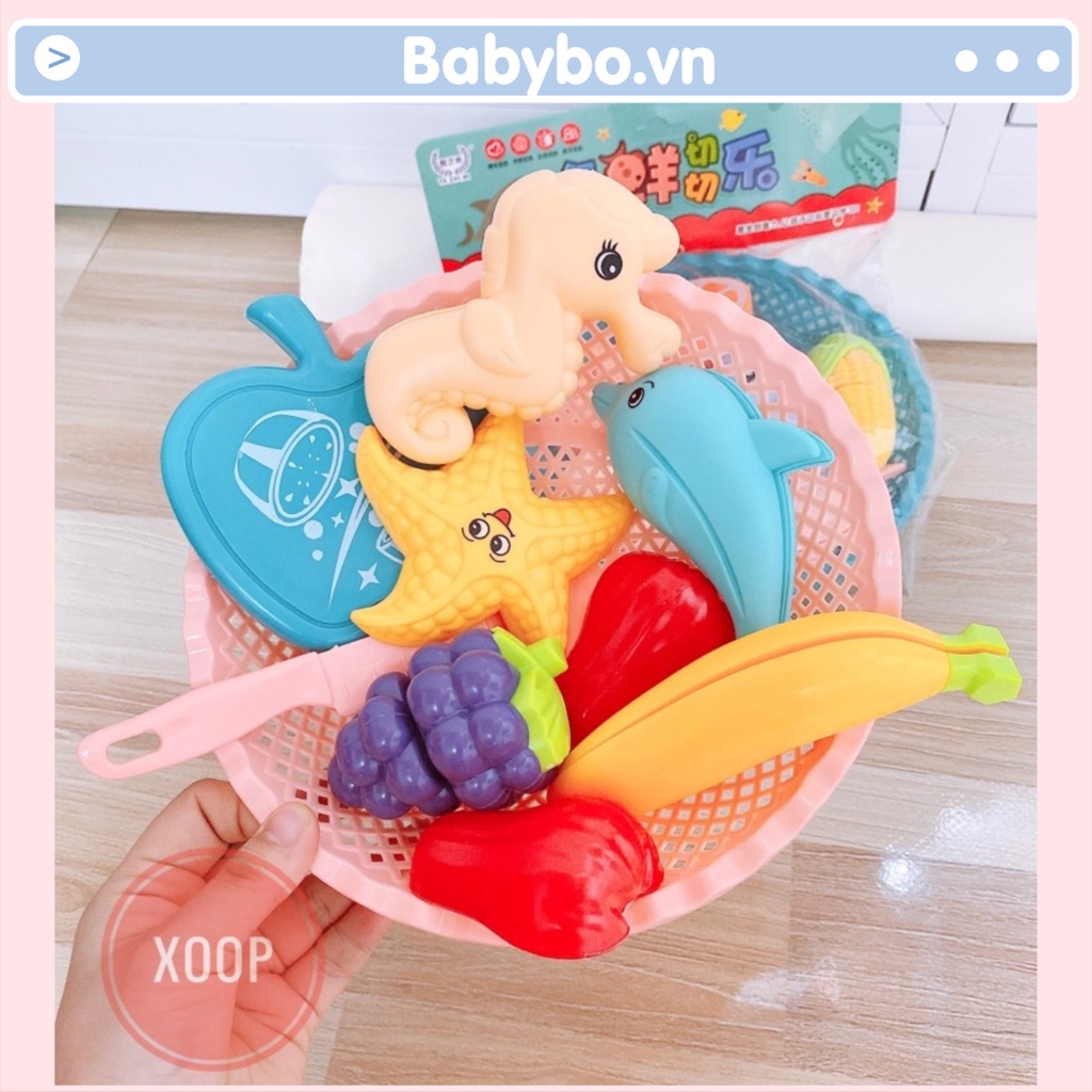 Rổ đồ chơi hoa quả và sinh vật biển nhiều màu sắc đáng yêu cho bé