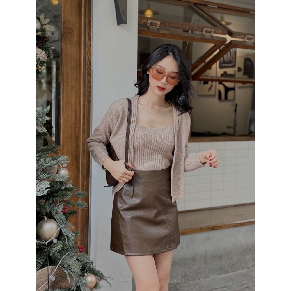 Set áo hai dây len kèm áo cadigan LYRA, chất len dày dáng croptop xinh xắn, nữ tính-VSYSE0028 | BigBuy360 - bigbuy360.vn