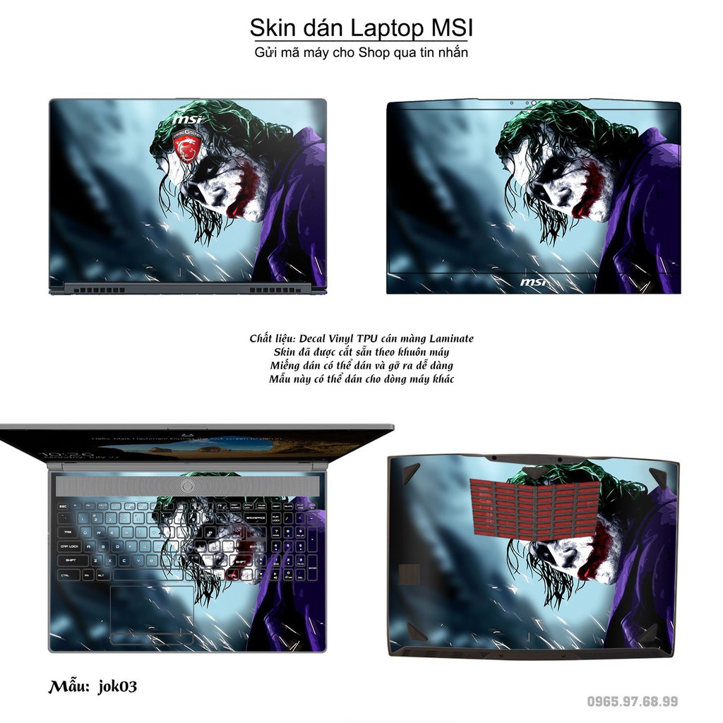 Skin dán Laptop MSI in hình Joker (inbox mã máy cho Shop)