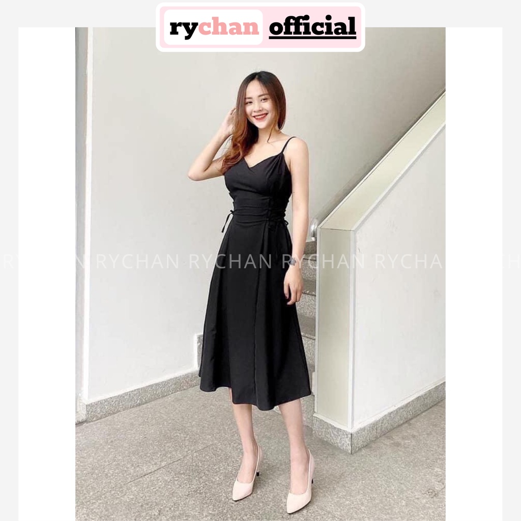 Đầm Xòe Đen Hai Dây Đan Eo Sexy Đi Biển [Ảnh Thật Cuối] - DX992