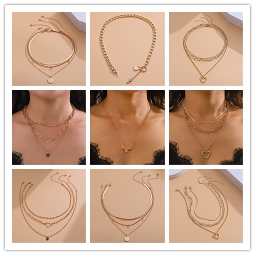 Dây Chuyền Nhiều Lớp Hình Chìa Khóa Trái Tim Màu Sắc Đơn Giản Thời Trang