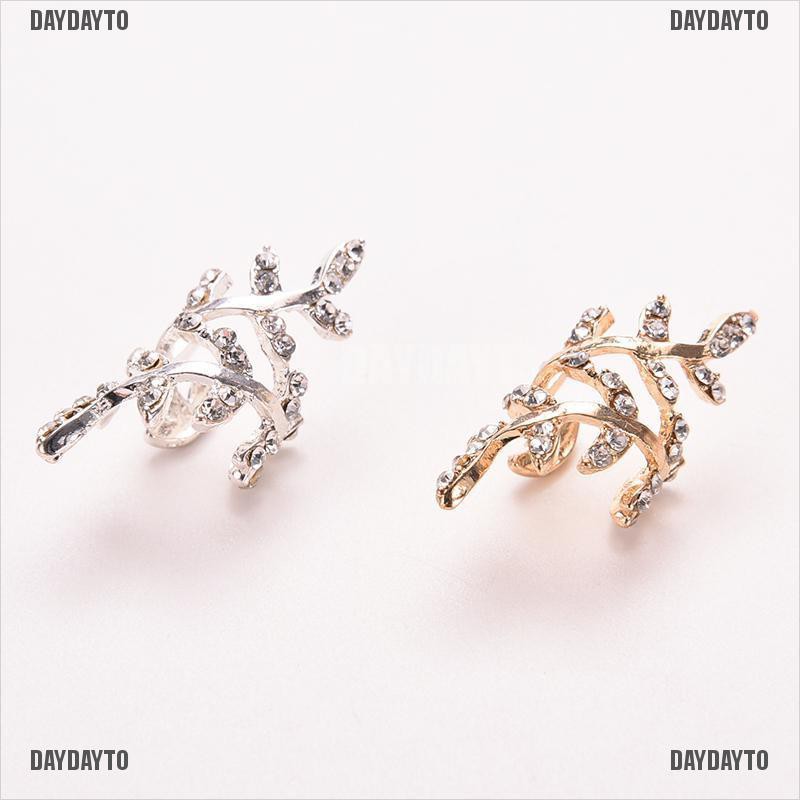 Khuyên Kẹp Vành Tai Hình Chiếc Lá Đính Pha Lê Phong Cách Punk Rock Cổ Điển Dành Cho Nữ