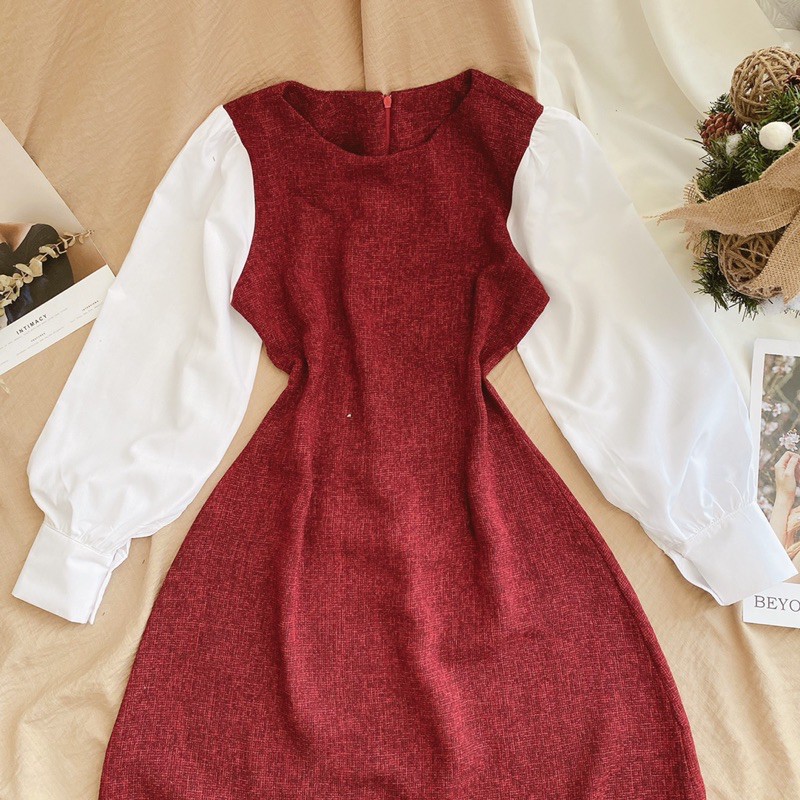 SIÊU XINH ĐẦM ĐỎ PHỐI TAY TRẮNG BAO ĐẸP | BigBuy360 - bigbuy360.vn